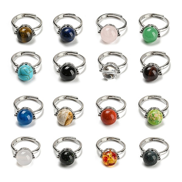 PandaHall Natural & Synthetic Mixed Gemstone Round Adjustable Rings, Platinum Brass Ring, US Size 7 1/4(17.5mm) Mixed Stone Round
PandaHall Natural & Synthetic Mixed Gemstone Round Adjustable Rings, Platinum Brass Ring, US Size 7 1/4(17.5mm) Mixed Stone Round
