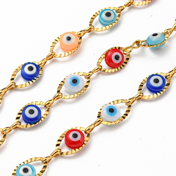 PandaHall 304 Stainless Steel Link Chains, with Evil Eye Acrylic Bead, Soldered, with Spool, Real 18K Gold Plated, Mixed Color, Eye..., Multicolor
PandaHall 304 Stainless Steel Link Chains, with Evil Eye Acrylic Bead, Soldered, with Spool, Real 18K Gold Plated, Mixed Color, Eye..., Multicolor