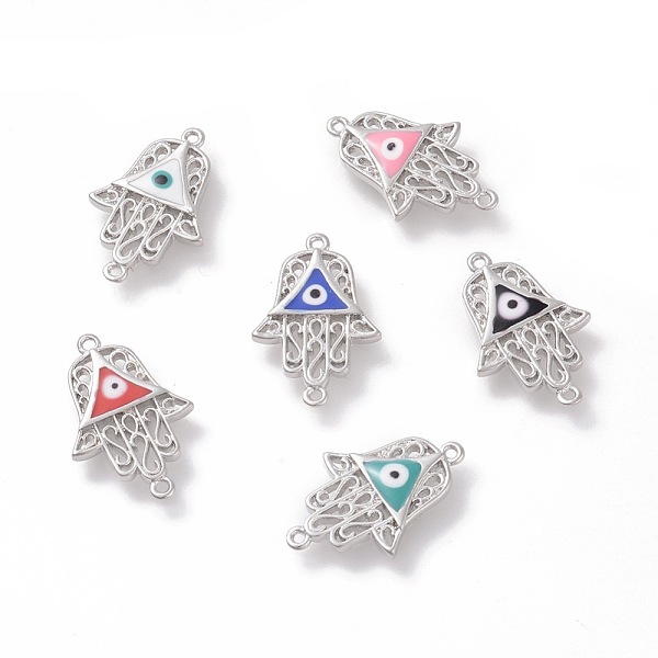 PandaHall Brass Enamel Links connectors, Hamsa Hand/Hand of Fatima/Hand of Miriam with Evil Eye, Platinum, Mixed Color, 20.5x13x2mm, Hole..., Multicolor
PandaHall Brass Enamel Links connectors, Hamsa Hand/Hand of Fatima/Hand of Miriam with Evil Eye, Platinum, Mixed Color, 20.5x13x2mm, Hole..., Multicolor