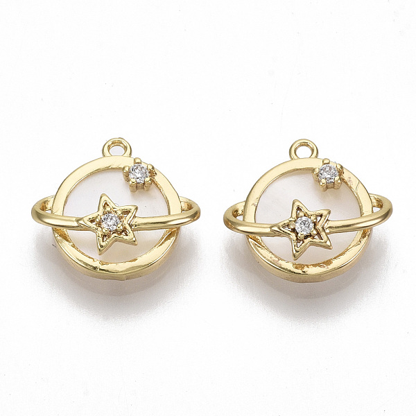 PandaHall Brass Micro Pave Clear Cubic Zirconia Charms, with Natural Shell, Planet, Real 18K Gold Plated, Nickel Free, Seashell Color...
PandaHall Brass Micro Pave Clear Cubic Zirconia Charms, with Natural Shell, Planet, Real 18K Gold Plated, Nickel Free, Seashell Color...