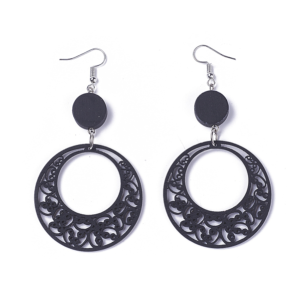 PandaHall Wood Dangle Earrings, with Platinum Tone Iron Earring Hooks, Flat Round, Black, 89mm, Flat Round: 14mm and 44mm, Pin: 0.5mm Wood...
PandaHall Wood Dangle Earrings, with Platinum Tone Iron Earring Hooks, Flat Round, Black, 89mm, Flat Round: 14mm and 44mm, Pin: 0.5mm Wood...