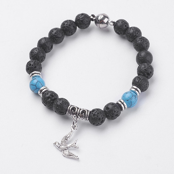 PandaHall Natural Lava Rock Beads Charm Bracelets, with Synthetic Turquoise, Magnetic Clasp and Alloy Findings, Bird, Antique Silver, 7-1/4...
PandaHall Natural Lava Rock Beads Charm Bracelets, with Synthetic Turquoise, Magnetic Clasp and Alloy Findings, Bird, Antique Silver, 7-1/4...
