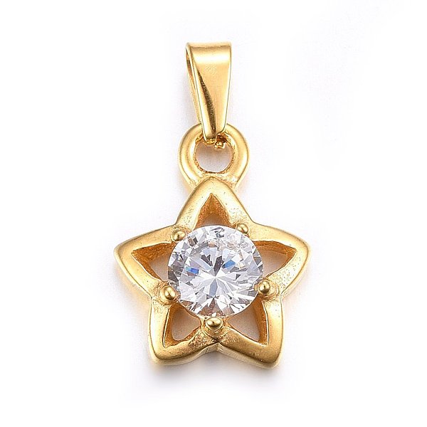 PandaHall 304 Stainless Steel Pendants, with Cubic Zirconia, Star, Clear, Golden, 16x12.5x5mm, Hole: 5x3mm Stainless Steel+Cubic Zirconia...
PandaHall 304 Stainless Steel Pendants, with Cubic Zirconia, Star, Clear, Golden, 16x12.5x5mm, Hole: 5x3mm Stainless Steel+Cubic Zirconia...