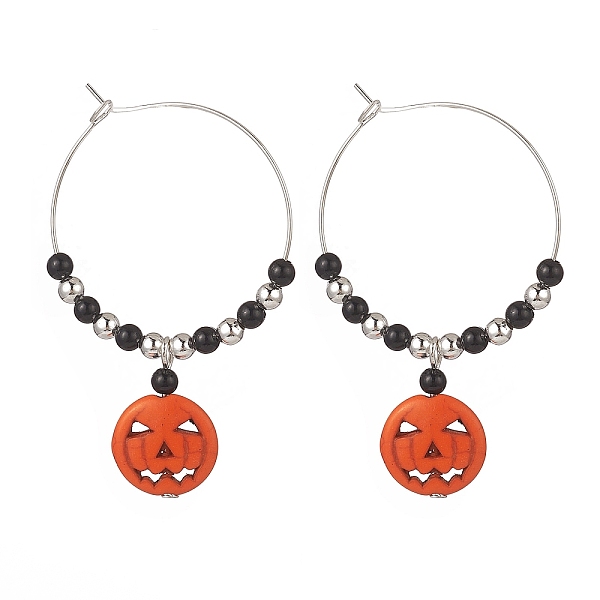 PandaHall Halloween Theme Synthetic Turquoise Pumpkin Pendant Hoop Earring, Acrylic & Iron Beaded Hoop Earring, Orange Red, 47x41.5x4mm, Pin...
PandaHall Halloween Theme Synthetic Turquoise Pumpkin Pendant Hoop Earring, Acrylic & Iron Beaded Hoop Earring, Orange Red, 47x41.5x4mm, Pin...