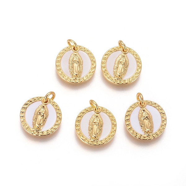 PandaHall Brass Pendants, with Shell and Jump Rings, Flat Round with Virgin Mary, Golden, 14x2.5mm, Hole: 3mm Brass Flat Round
PandaHall Brass Pendants, with Shell and Jump Rings, Flat Round with Virgin Mary, Golden, 14x2.5mm, Hole: 3mm Brass Flat Round