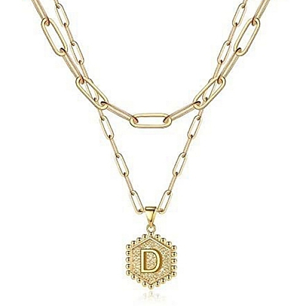 PandaHall Real 18K Gold Plated Stainless Steel Paperclip Chains Double Layer Necklaces, Hexagon with Initial Letter Pendant Necklace, Letter...
PandaHall Real 18K Gold Plated Stainless Steel Paperclip Chains Double Layer Necklaces, Hexagon with Initial Letter Pendant Necklace, Letter...