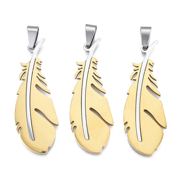 PandaHall Ion Plating(IP) 201 Stainless Steel Pendants, Laser Cut, Feather, Light Gold, 49x17.5x1mm, Hole: 4x7.5mm 201 Stainless Steel...
PandaHall Ion Plating(IP) 201 Stainless Steel Pendants, Laser Cut, Feather, Light Gold, 49x17.5x1mm, Hole: 4x7.5mm 201 Stainless Steel...