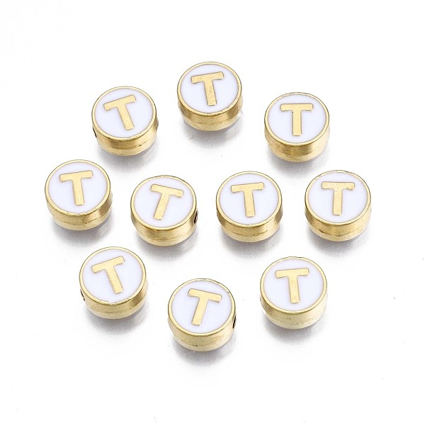 PandaHall Alloy Enamel Beads, Cadmium Free & Lead Free, Light Gold, Flat Round with Alphabet, White, Letter.T, 8x4mm, Hole: 1.5mm...
PandaHall Alloy Enamel Beads, Cadmium Free & Lead Free, Light Gold, Flat Round with Alphabet, White, Letter.T, 8x4mm, Hole: 1.5mm...