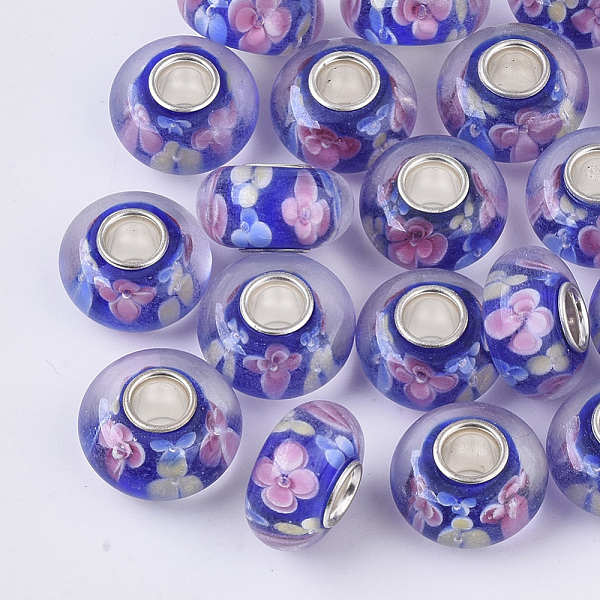 PandaHall Handmade Lampwork European Beads, Inner Flower, Large Hole Beads, with Silver Color Plated Brass Single Cores, Rondelle, Blue...
PandaHall Handmade Lampwork European Beads, Inner Flower, Large Hole Beads, with Silver Color Plated Brass Single Cores, Rondelle, Blue...