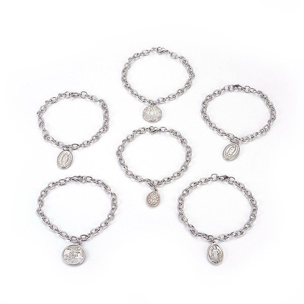 PandaHall 304 Stainless Steel Charm Bracelets, with Cable Chains, Flat Round and Oval, Saint Theme, Stainless Steel Color, 8-1/4 inch~8-3/8...
PandaHall 304 Stainless Steel Charm Bracelets, with Cable Chains, Flat Round and Oval, Saint Theme, Stainless Steel Color, 8-1/4 inch~8-3/8...