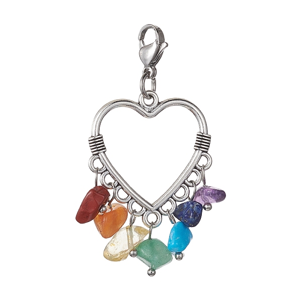 PandaHall Tibetan Style Alloy Pendant Decorations, 7 Chakra Gemstone Chips and Lobster Claw Clasps Charm, Heart, 53.5mm Mixed Stone Heart
PandaHall Tibetan Style Alloy Pendant Decorations, 7 Chakra Gemstone Chips and Lobster Claw Clasps Charm, Heart, 53.5mm Mixed Stone Heart