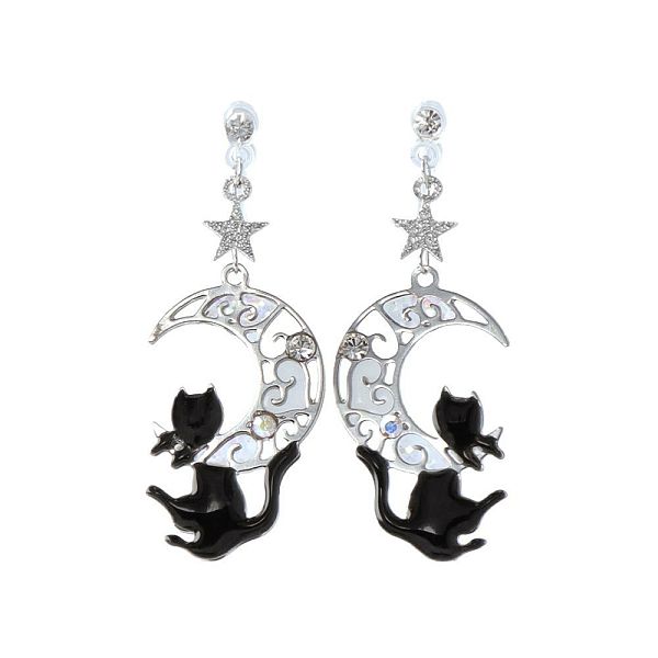 PandaHall Enamel Cat with Moon Dangle Stud Earrings with Crystal Rhinestone, Brass Drop Earrings with 925 Sterling Silver Pins for Women..., Black
PandaHall Enamel Cat with Moon Dangle Stud Earrings with Crystal Rhinestone, Brass Drop Earrings with 925 Sterling Silver Pins for Women..., Black