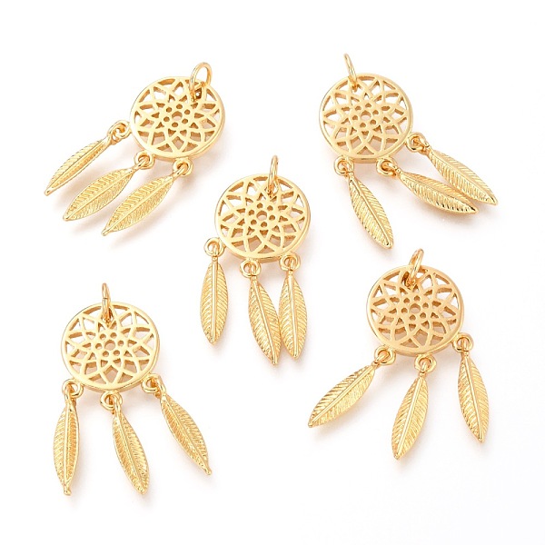 PandaHall Brass Pendants, Woven Net/Web with Feather, Real 18K Gold Plated, 26x12x1.34mm, Hole: 3.4mm Brass Others
PandaHall Brass Pendants, Woven Net/Web with Feather, Real 18K Gold Plated, 26x12x1.34mm, Hole: 3.4mm Brass Others