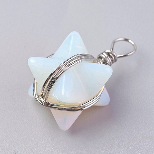 PandaHall Opalite Pendants, with Brass Findings, Merkaba Star, Platinum, 24~27x17x17mm, Hole: 3.5~4mm Opalite Star
PandaHall Opalite Pendants, with Brass Findings, Merkaba Star, Platinum, 24~27x17x17mm, Hole: 3.5~4mm Opalite Star
