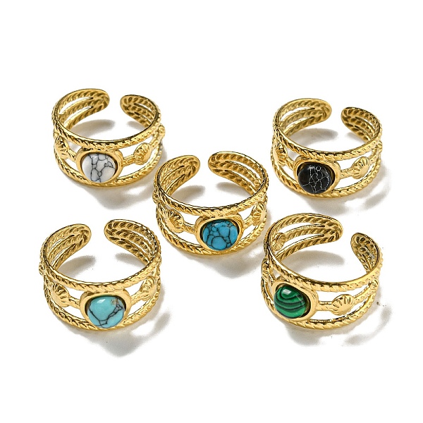 PandaHall 304 Stainless Steel Open Cuff Rings, Synthetic Malachite & Turquoise Round Finger Rings for Women Men, Real 18K Gold Plated...
PandaHall 304 Stainless Steel Open Cuff Rings, Synthetic Malachite & Turquoise Round Finger Rings for Women Men, Real 18K Gold Plated...