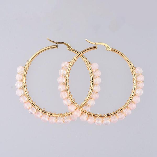 PandaHall Beaded Hoop Earrings, with Natural Rose Quartz Beads, Golden Plated 304 Stainless Steel Hoop Earrings, 50mm, Pin: 0.6x1mm Rose...
PandaHall Beaded Hoop Earrings, with Natural Rose Quartz Beads, Golden Plated 304 Stainless Steel Hoop Earrings, 50mm, Pin: 0.6x1mm Rose...