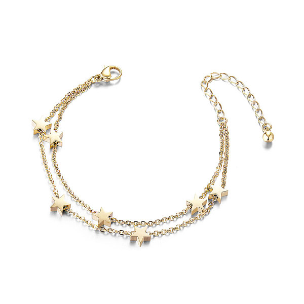 PandaHall SHEGRACE Trendy Titanium Steel Anklet, Double Layered Anklet, with Stars, Golden, 200mm Titanium Steel
PandaHall SHEGRACE Trendy Titanium Steel Anklet, Double Layered Anklet, with Stars, Golden, 200mm Titanium Steel