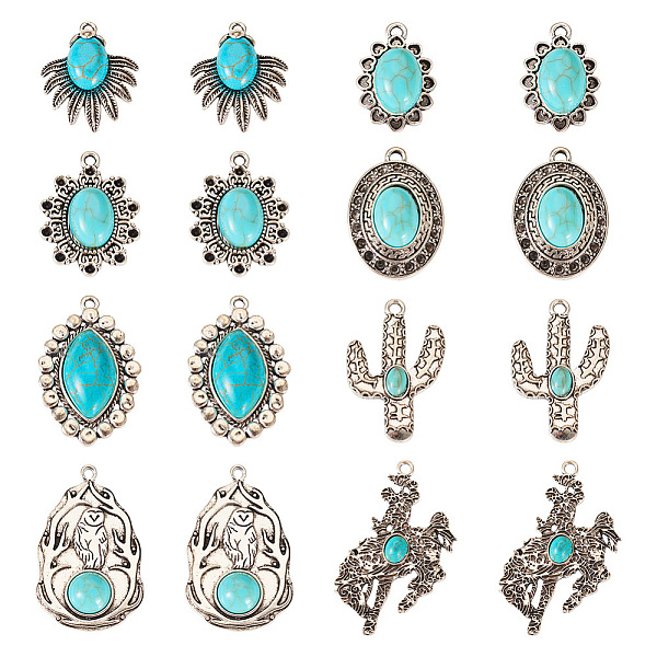 PandaHall 16Pcs 8 Styles Alloy Pendants, with Synthetic Turquoise, Half Round & Oval & Horse & Heart & Cactus Charms, Antique Silver, Fit...
PandaHall 16Pcs 8 Styles Alloy Pendants, with Synthetic Turquoise, Half Round & Oval & Horse & Heart & Cactus Charms, Antique Silver, Fit...