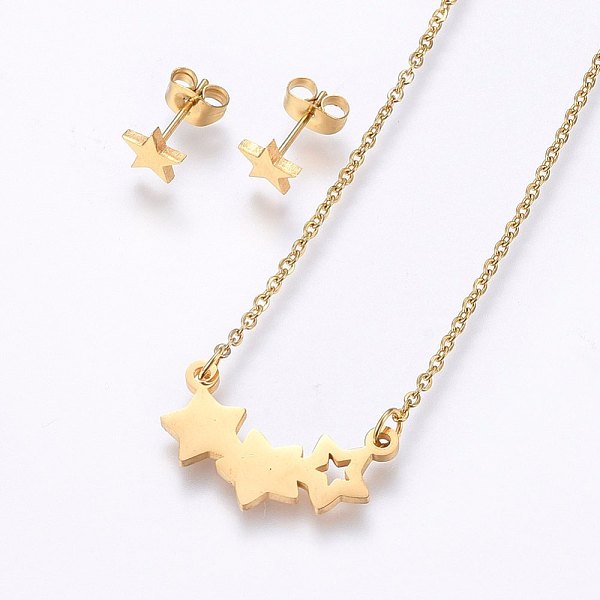 PandaHall 304 Stainless Steel Jewelry Sets, Stud Earrings and Pendant Necklaces, Star, Golden, Necklace: 18.9 inch(48cm), Stud Earrings...
PandaHall 304 Stainless Steel Jewelry Sets, Stud Earrings and Pendant Necklaces, Star, Golden, Necklace: 18.9 inch(48cm), Stud Earrings...