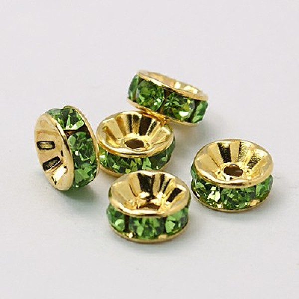 PandaHall Brass Grade A Rhinestone Spacer Beads, Golden Plated, Rondelle, Nickel Free, Peridot, 7x3.2mm, Hole: 1.2mm Brass+Rhinestone..., Green
PandaHall Brass Grade A Rhinestone Spacer Beads, Golden Plated, Rondelle, Nickel Free, Peridot, 7x3.2mm, Hole: 1.2mm Brass+Rhinestone..., Green