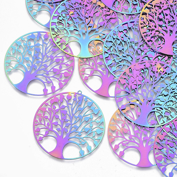 PandaHall Ion Plating(IP) 201 Stainless Steel Filigree Pendants, Etched Metal Embellishments, Flat Round with Tree of Life, Rainbow Color...
PandaHall Ion Plating(IP) 201 Stainless Steel Filigree Pendants, Etched Metal Embellishments, Flat Round with Tree of Life, Rainbow Color...