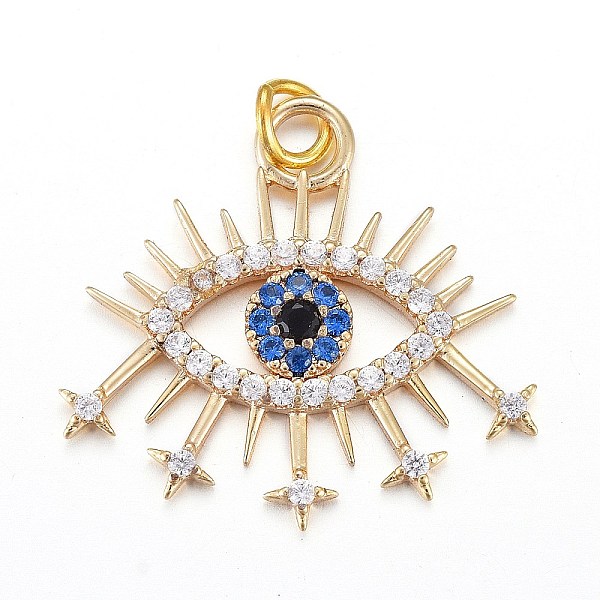 PandaHall Brass Micro Pave Cubic Zirconia Pendants, with Jump Rings, Eye, Blue, Real 18K Gold Plated, 19.7x21.1x2mm, Jump Ring: 4.4x0.6mm...
PandaHall Brass Micro Pave Cubic Zirconia Pendants, with Jump Rings, Eye, Blue, Real 18K Gold Plated, 19.7x21.1x2mm, Jump Ring: 4.4x0.6mm...