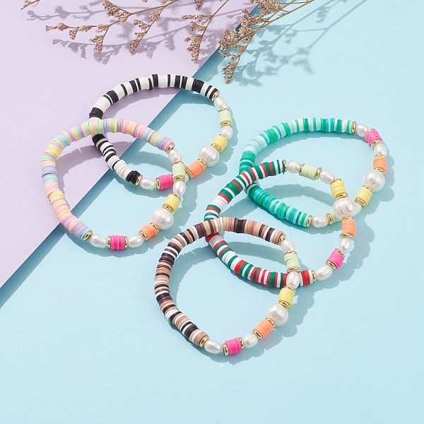 PandaHall Polymer Clay Heishi Beaded Stretch Bracelets, with Natural Pearl Beads and Brass Spacer Beads, Golden, Mixed Color, Inner Diameter..., Multicolor
PandaHall Polymer Clay Heishi Beaded Stretch Bracelets, with Natural Pearl Beads and Brass Spacer Beads, Golden, Mixed Color, Inner Diameter..., Multicolor