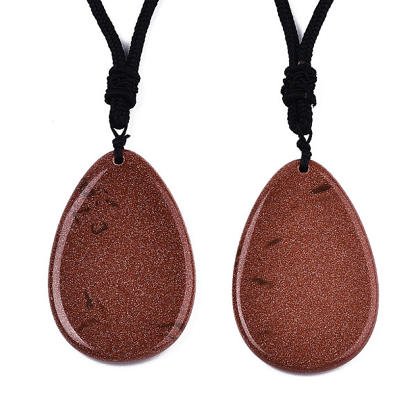 PandaHall Synthetic Goldstone Pendant Necklaces, with Random Color Polyester Cords, Teardrop, 26~29.9 inch(66~76cm) Goldstone
PandaHall Synthetic Goldstone Pendant Necklaces, with Random Color Polyester Cords, Teardrop, 26~29.9 inch(66~76cm) Goldstone
