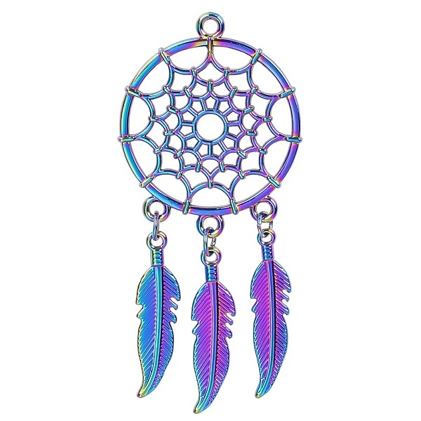 PandaHall Rainbow Color Alloy Big Pendants, Woven Net/Web with Feather, 60x27mm, Hole: 2mm Alloy Feather
PandaHall Rainbow Color Alloy Big Pendants, Woven Net/Web with Feather, 60x27mm, Hole: 2mm Alloy Feather