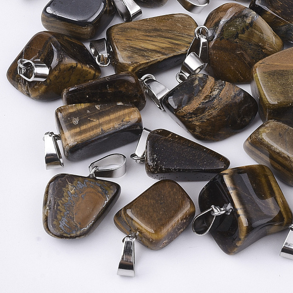 PandaHall Natural Tiger Eye Pendants, with Stainless Steel Snap On Bails, Nuggets, 15~35x10~20x5~15mm, Hole: 3x7.5mm Tiger Eye Nuggets
PandaHall Natural Tiger Eye Pendants, with Stainless Steel Snap On Bails, Nuggets, 15~35x10~20x5~15mm, Hole: 3x7.5mm Tiger Eye Nuggets