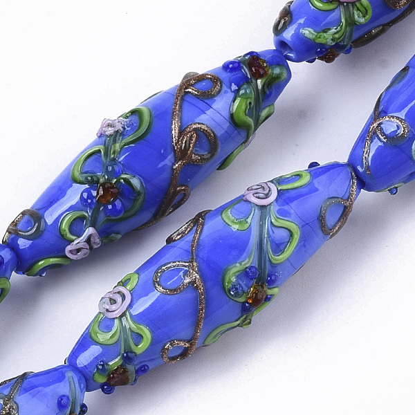 PandaHall Handmade Gold Sand Lampwork Beads Strands, Bumpy, Rice with Flower Pattern, Blue, 45~47.5x14.5~15.5mm, Hole: 1.5mm, about...
PandaHall Handmade Gold Sand Lampwork Beads Strands, Bumpy, Rice with Flower Pattern, Blue, 45~47.5x14.5~15.5mm, Hole: 1.5mm, about...