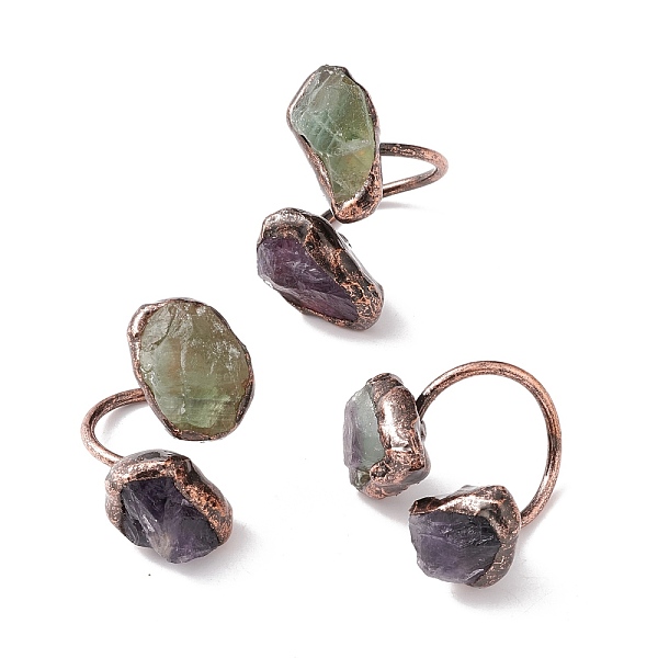 PandaHall Natural Fluorite & Amethyst Irregular Nugget Open Cuff Ring, Red Copper Brass Chunky Ring for Women, Cadmium Free & Lead Free, US...
PandaHall Natural Fluorite & Amethyst Irregular Nugget Open Cuff Ring, Red Copper Brass Chunky Ring for Women, Cadmium Free & Lead Free, US...