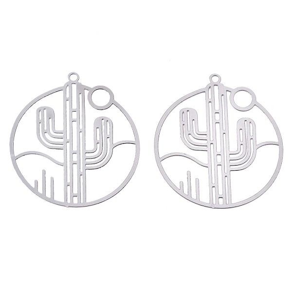PandaHall 201 Stainless Steel Filigree Pendants, Etched Metal Embellishments, Ring with Cactus, Stainless Steel Color, 33x30x0.3mm, Hole...
PandaHall 201 Stainless Steel Filigree Pendants, Etched Metal Embellishments, Ring with Cactus, Stainless Steel Color, 33x30x0.3mm, Hole...