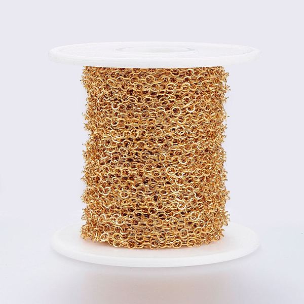 PandaHall Ion Plating(IP) Handmade 304 Stainless Steel Cable Chains, Soldered, with Spool, Flat Oval, Golden, 3x0.3mm, about 65.61 Feet...
PandaHall Ion Plating(IP) Handmade 304 Stainless Steel Cable Chains, Soldered, with Spool, Flat Oval, Golden, 3x0.3mm, about 65.61 Feet...