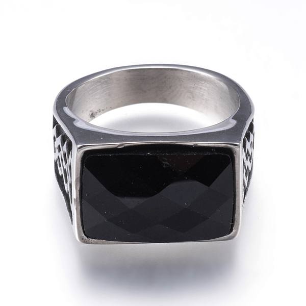 PandaHall 304 Stainless Steel Wide Band Rings, with Natural Black Agate, Rectangle, Antique Silver, Size 8~12, 18~22mm Black Agate
PandaHall 304 Stainless Steel Wide Band Rings, with Natural Black Agate, Rectangle, Antique Silver, Size 8~12, 18~22mm Black Agate