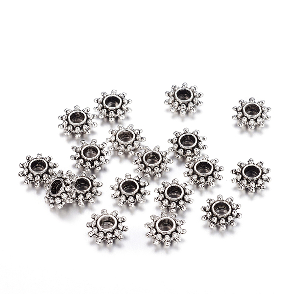 PandaHall Tibetan Style Spacer Beads, Flower, Antique Silver, Lead Free & Cadmium Free , 9x3mm, Hole: 2.5mm Alloy Sun
PandaHall Tibetan Style Spacer Beads, Flower, Antique Silver, Lead Free & Cadmium Free , 9x3mm, Hole: 2.5mm Alloy Sun