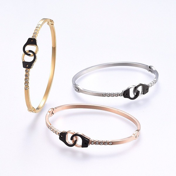 PandaHall 304 Stainless Steel Bangles, with Rhinestone, Handcuffs, Mixed Color, 2-1/4 inch(5.8cm)x1-7/8 inch(4.9cm), 2.5~10mm Rhinestone..., Clear
PandaHall 304 Stainless Steel Bangles, with Rhinestone, Handcuffs, Mixed Color, 2-1/4 inch(5.8cm)x1-7/8 inch(4.9cm), 2.5~10mm Rhinestone..., Clear