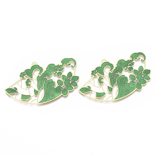 PandaHall Brass Enamel Big Pendants, Etched Metal Embellishments, Matte Gold Color, Fan with Flower, Medium Sea Green, 42x70x0.3mm, Hole...
PandaHall Brass Enamel Big Pendants, Etched Metal Embellishments, Matte Gold Color, Fan with Flower, Medium Sea Green, 42x70x0.3mm, Hole...