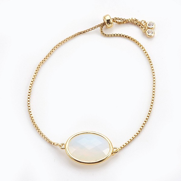 PandaHall Adjustable Brass Bolo Bracelets, Slider Bracelets, with Opalite Link and Cubic Zirconia, Oval, Golden, 9-3/8 inch(23.9cm), 1mm..., Clear
PandaHall Adjustable Brass Bolo Bracelets, Slider Bracelets, with Opalite Link and Cubic Zirconia, Oval, Golden, 9-3/8 inch(23.9cm), 1mm..., Clear