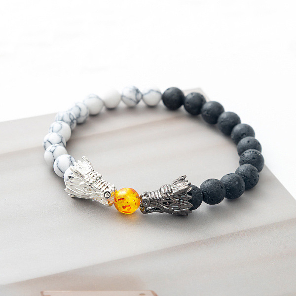 PandaHall Natural Howlite & Lava Rock Stretch Bracelet with Dragon Clasps Howlite Dragon
PandaHall Natural Howlite & Lava Rock Stretch Bracelet with Dragon Clasps Howlite Dragon