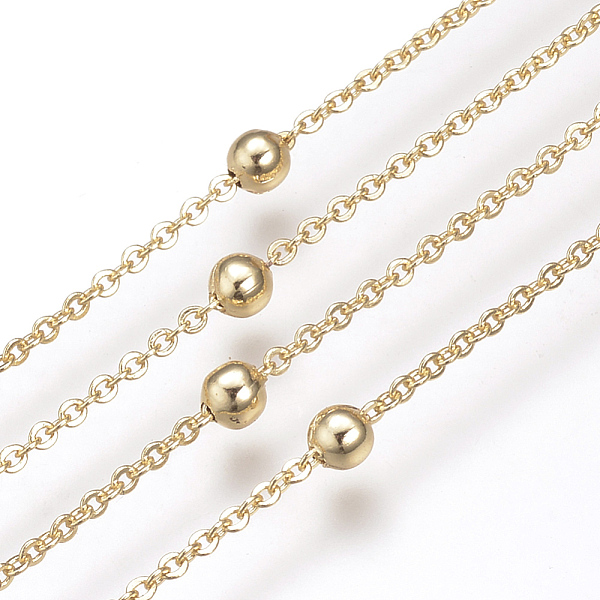 PandaHall Soldered Brass Cable Chains, Satellite Chains, with Brass Beads, with Spool, Flat Oval, Nickel Free, Real 18K Gold Plated...
PandaHall Soldered Brass Cable Chains, Satellite Chains, with Brass Beads, with Spool, Flat Oval, Nickel Free, Real 18K Gold Plated...