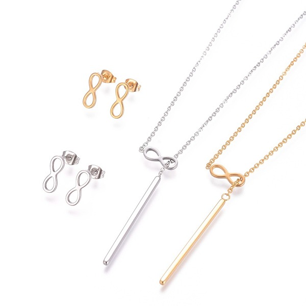 PandaHall 304 Stainless Steel Jewelry Sets, Cable Chains Lariat Necklaces and Stud Earrings, with Ear Nuts/Earring Back, Infinity & Bar...
PandaHall 304 Stainless Steel Jewelry Sets, Cable Chains Lariat Necklaces and Stud Earrings, with Ear Nuts/Earring Back, Infinity & Bar...