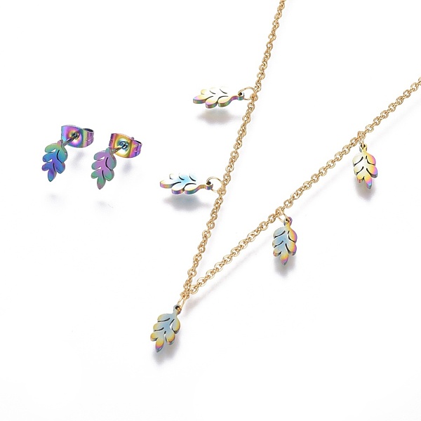 PandaHall 304 Stainless Steel Jewelry Sets, Cable Chains Pendant Necklaces and Stud Earrings, with Ear Nuts/Earring Back, Leaf, Rainbow...
PandaHall 304 Stainless Steel Jewelry Sets, Cable Chains Pendant Necklaces and Stud Earrings, with Ear Nuts/Earring Back, Leaf, Rainbow...