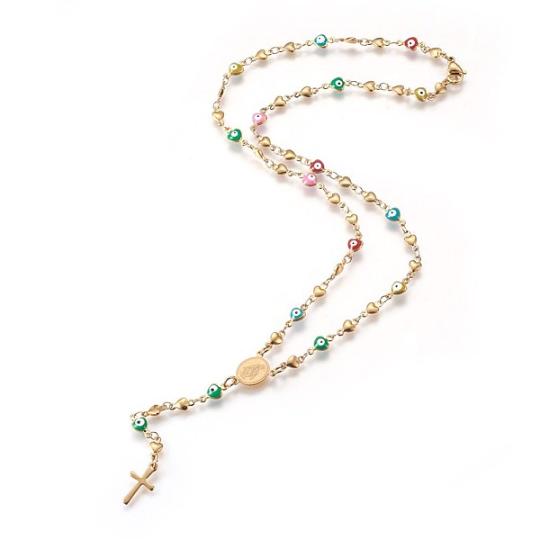 PandaHall 304 Stainless Steel Rosary Bead Necklaces, with Enamel Evil Eye, Oval with Virgin Mary, Cross, Golden, 18.14 inch(46.1cm) 304...
PandaHall 304 Stainless Steel Rosary Bead Necklaces, with Enamel Evil Eye, Oval with Virgin Mary, Cross, Golden, 18.14 inch(46.1cm) 304...