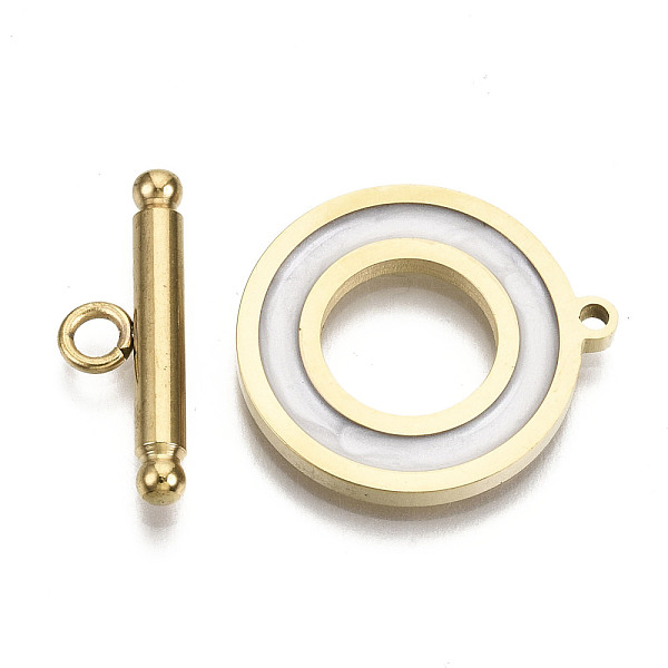 PandaHall 201 Stainless Steel Toggle Clasps, with Enamel, Ring, Real 18K Gold Plated, White, Ring: 22x20x2mm, Hole: 1.5mm, Bar: 21x7x3mm...
PandaHall 201 Stainless Steel Toggle Clasps, with Enamel, Ring, Real 18K Gold Plated, White, Ring: 22x20x2mm, Hole: 1.5mm, Bar: 21x7x3mm...
