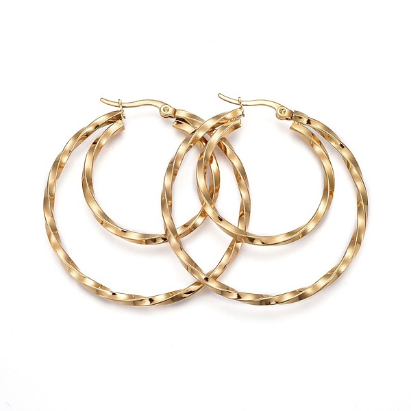 PandaHall 304 Stainless Steel Hoop Earrings, Hypoallergenic Earrings, Ring, Twisted, Golden, 12 Gauge, 47x45x2mm, Pin: 1mm 304 Stainless...
PandaHall 304 Stainless Steel Hoop Earrings, Hypoallergenic Earrings, Ring, Twisted, Golden, 12 Gauge, 47x45x2mm, Pin: 1mm 304 Stainless...