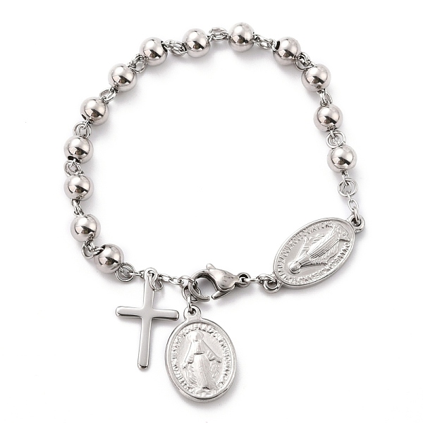 PandaHall 304 Stainless Steel Charm Bracelets, with Round Beads, Cross & Oval with Saint, Stainless Steel Color, 8-3/8 inch(21.3cm) 304...
PandaHall 304 Stainless Steel Charm Bracelets, with Round Beads, Cross & Oval with Saint, Stainless Steel Color, 8-3/8 inch(21.3cm) 304...