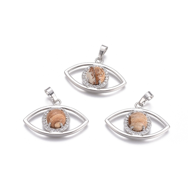 PandaHall Natural Picture Jasper Pendants, with Platinum Tone Brass Findings and Crystal Rhinestone, Eye, 21.5x33.3x7.5mm, Hole: 7x5mm..., Clear
PandaHall Natural Picture Jasper Pendants, with Platinum Tone Brass Findings and Crystal Rhinestone, Eye, 21.5x33.3x7.5mm, Hole: 7x5mm..., Clear