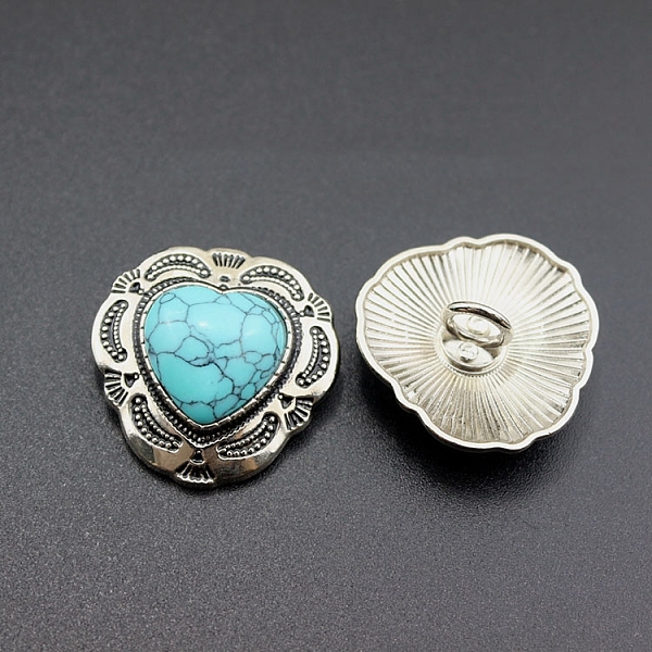 PandaHall Alloy Shank Button,with Synthetic Turquoise, Heart, Turquoise, 29x30mm Alloy Heart Green
PandaHall Alloy Shank Button,with Synthetic Turquoise, Heart, Turquoise, 29x30mm Alloy Heart Green