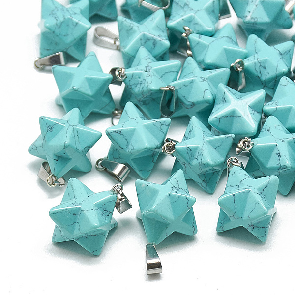 PandaHall Dyed Synthetic Turquoise Pendants, with Stainless Steel Snap On Bails, Merkaba Star, 21~23x16~17x16~17mm, Hole: 6x4mm Synthetic...
PandaHall Dyed Synthetic Turquoise Pendants, with Stainless Steel Snap On Bails, Merkaba Star, 21~23x16~17x16~17mm, Hole: 6x4mm Synthetic...